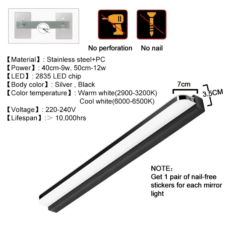 LED Bathroom Light Stainless Steel